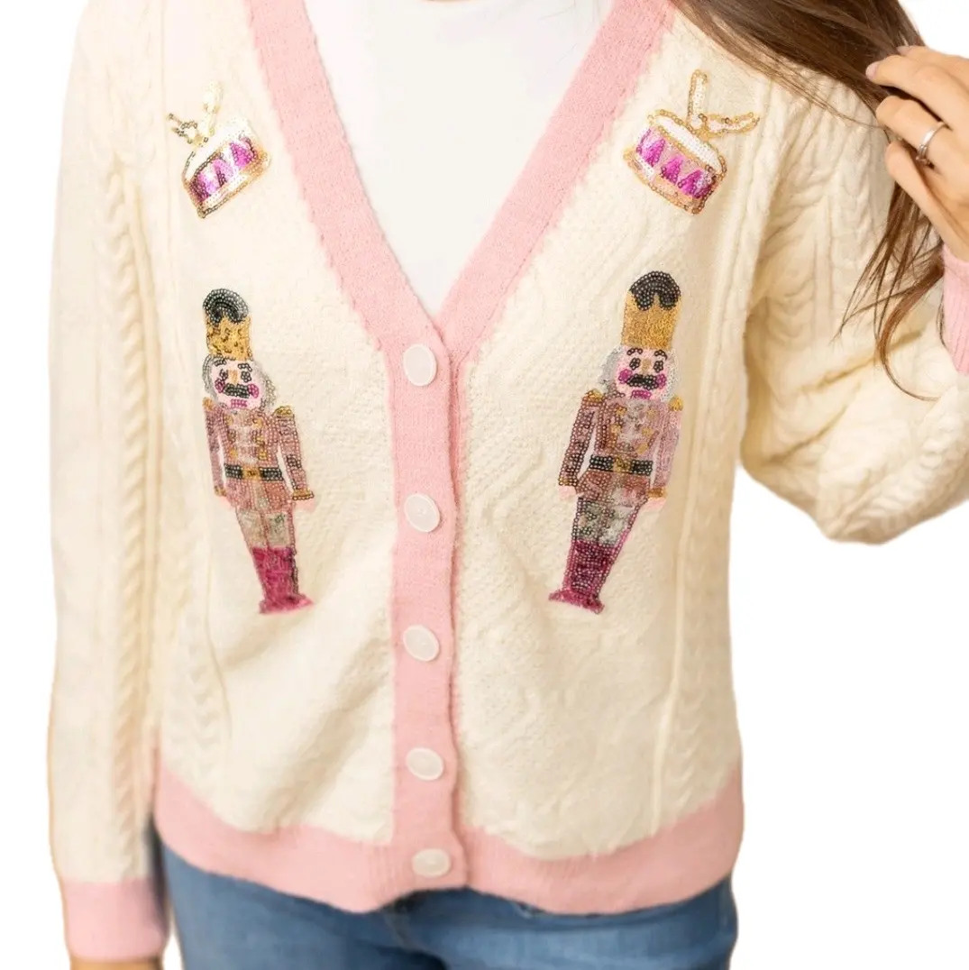 Beige & Pink Nutcracker Sweater for Women - Knitwear - Womenswear
