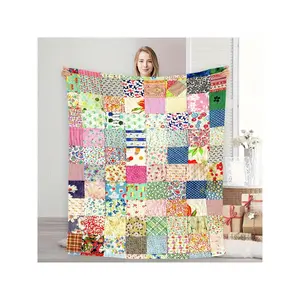Vintage Colorful Mixed Floral Print Patchwork Cozy Soft Throw Quilt Blanket