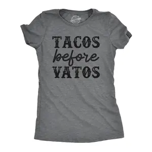 Womens Tacos Before Vatos T Shirt Funny Mexican Food Lovers Joke Tee for Ladies Funny Womens T Shirts Cute Vintage Fashion Casual Ladies T-Shirt Gift Sarcastic Tops for Women Funny Food Top Women's Novelty Tees Dark Grey