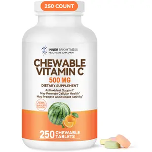 Vitamin C 500 mg, Vitamin C Chewable, Inner Brightness Dietary Supplement for Immune Support, 250 Tablets, 250 Day Supply, Assorted Fruit Flavors