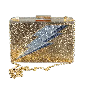 Lightning Bolt Acrylic Cyndi Clutch in Gold Glitter