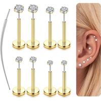 14K Gold Tone-16G-2/2.5/3/4mm CZ