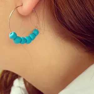 Baby Blue Clay Beads Hook Earring for Girls nickelfree earrings plugs dangle polymer clay christmas gift jewelry