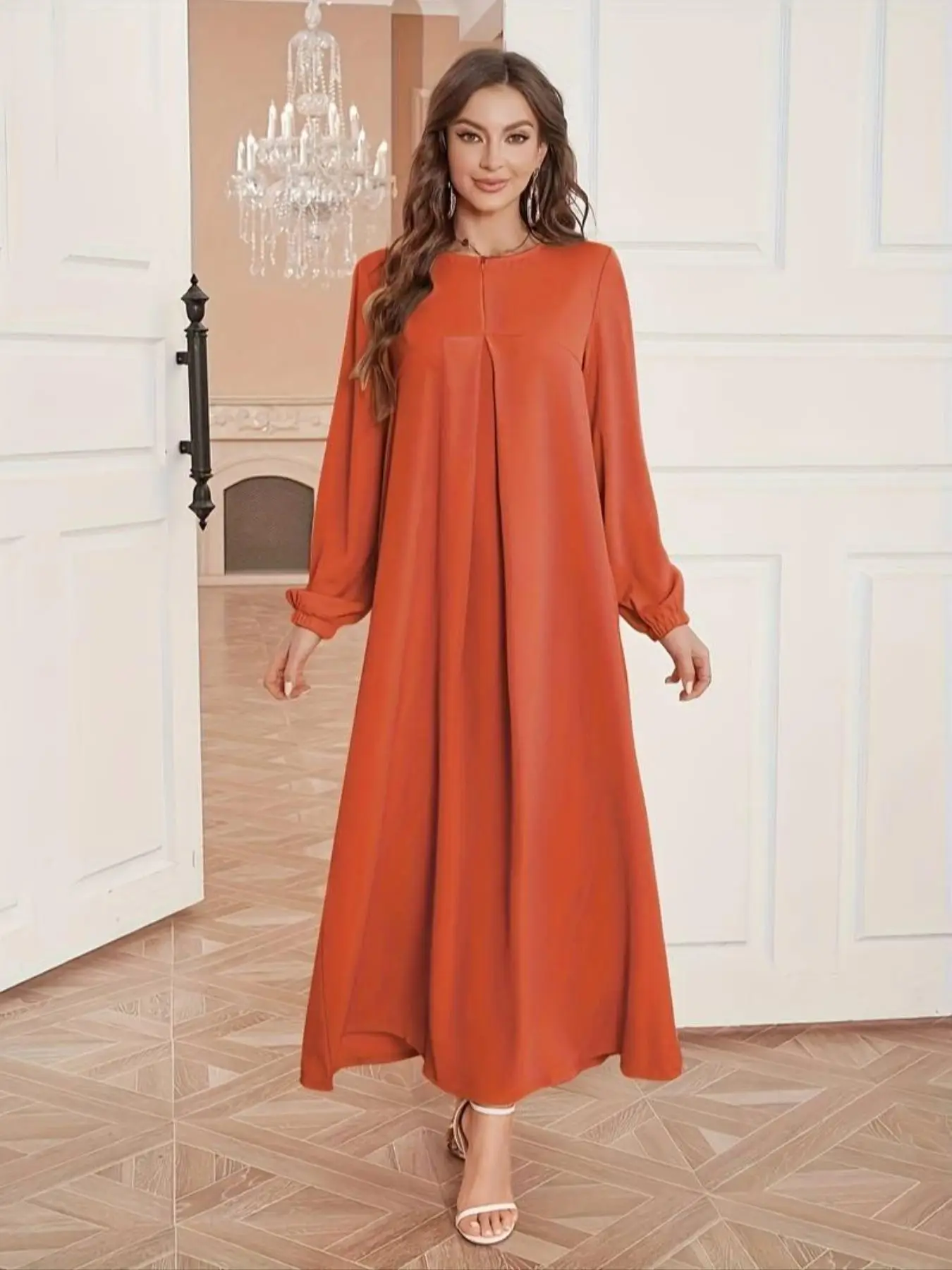 Elegant Long Sleeve Printed Dress for Muslim Women, Modest Fitted Design for Ages 25-54, Spring & Fall Fashion, Classy Modest Dresses, Modest Style Dr