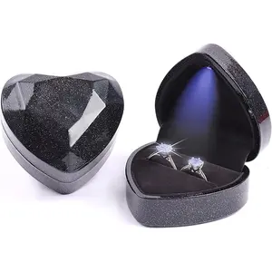 Ring Box Heart Shaped LED Light Engagement Ring Boxes   Box for Proposal Wedding Valentine's Day Anniversary Christmas Mothers Thanksgiving  (Starry Sky Black)