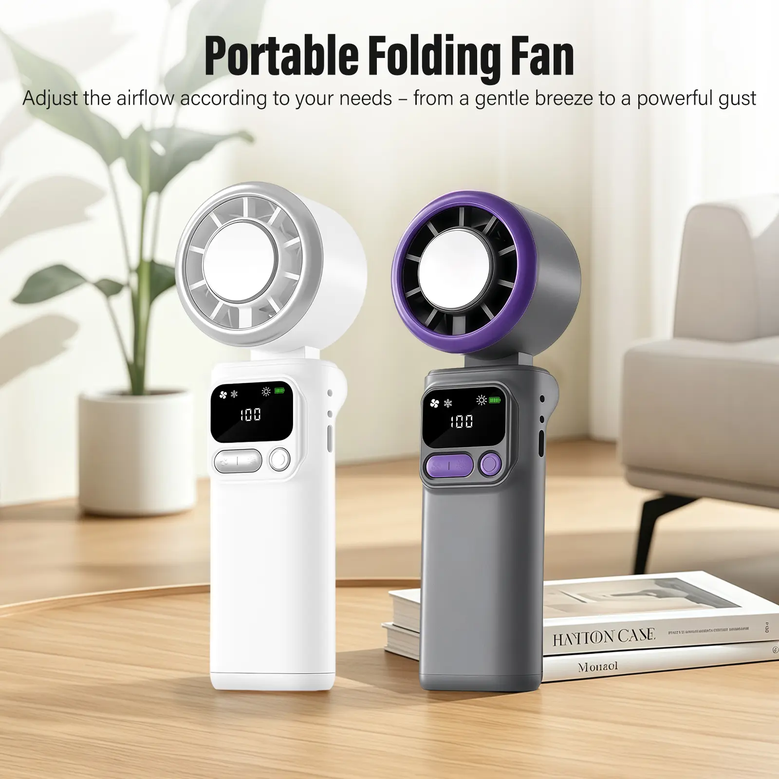 Handheld Fan, Portable Fan, 4000mAh USB Rechargeable Personal Fan, 180° Foldable Mini Desk Fan, 6 Wind Speed, LCD Digital Display, Lanyard as Neck Fan, Ultra Quiet, Pocket Size for Indoor Outdoor