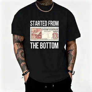100% Cotton Men'S Black Cotton T-Shirt - Started From The Bottom Graphic Tee - Soft Breathable Crew Neck Shirt - Regular Fit Everyday Casual Streetwear Machine Washable All-Season Apparel, Summer Comfort Clothing, Bold  Golf Gift T-Shirt For Men And Women