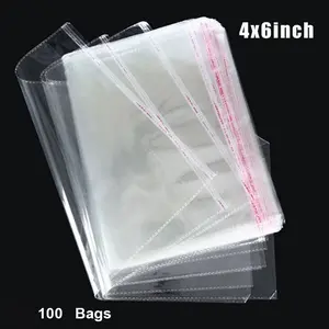 SJPACK 4x6inch 100 Clear Resealable Recloseable Self Seal Adhesive Cello Lip Tape Poly Plastic bags multipurpose storage bag Homemade Organiser