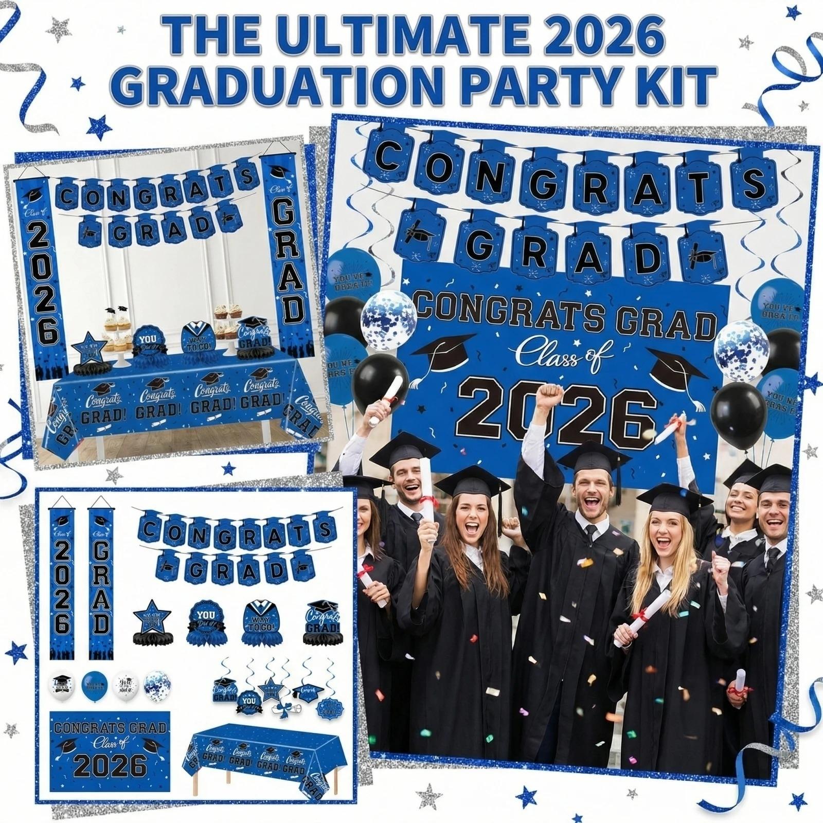 2026 Graduation Decoration in Multiple Colors and Styles, Congratulations to Graduates of Any School or Grade, Porch Banner Party Balloons Tablecloth, 2026 Graduation Party Decoration
