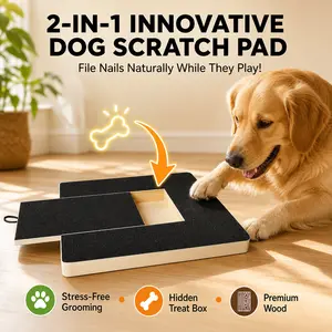 2-in-1 Dog Scratch Pad for Nails with Hidden Treat Box, Interactive Dog Nail File Board, Wooden Scratch Square Toy for Natural & Stress-Free Nail Trimming, Alternative to Dog Nail Clippers
