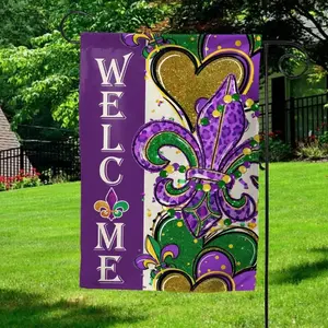 Mardi Gras Garden Flag, Festive Carnival Yard Banner, Front Door Outdoor Porch Decor