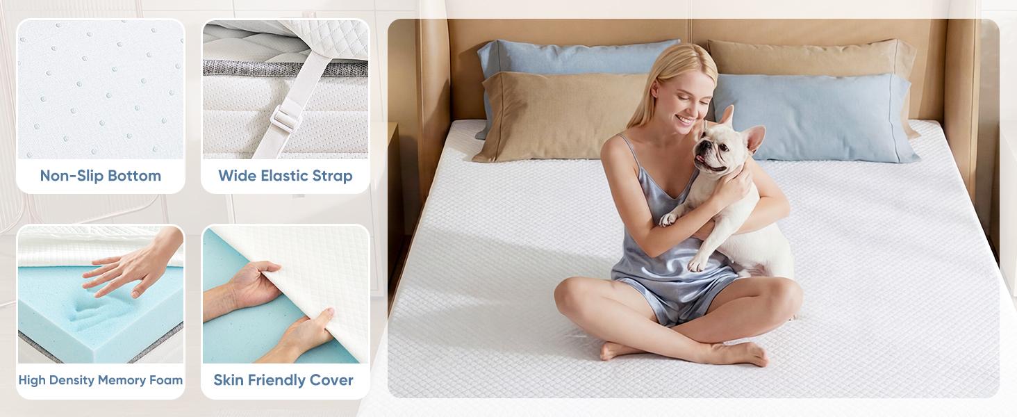 Cooling Gel Memory Foam Mattress Topper, Breathable Ventilated Pad with Detachable Soft Cover, Universal Fit for Sleeper Sofa RV Camper Cooling Gel Memory Foam Mattress Topper, Breathable Ventilated Pad with Detachable Soft Cover, Universal Fit for Sleeper Sofa RV Camper
