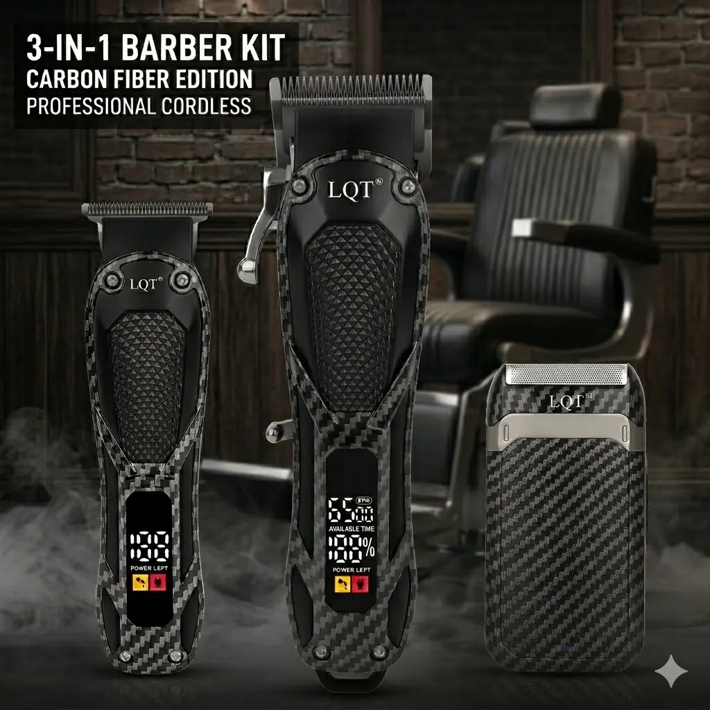 LQT Professional Hair Clipper Set for Men - Hair clipper, carving shears, razor 3in1, Electric Shaver Razor, Cordless Hair Cutting with LED Display, Precision Blades - Barber complete Men’s Grooming Kit, Gifts