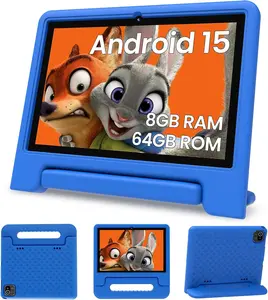 JUNINKE 2026 Android 15 Kids Tablet, 10 Inch HD Display, 8GB RAM, 64GB ROM (Expandable to 1TB), with Kids Space, Parental Controls, Long-Lasting Battery (Blue)