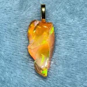 Ethiopian Fire Opal Pendant - Natural Stone Jewelry with Unique Color and Texture