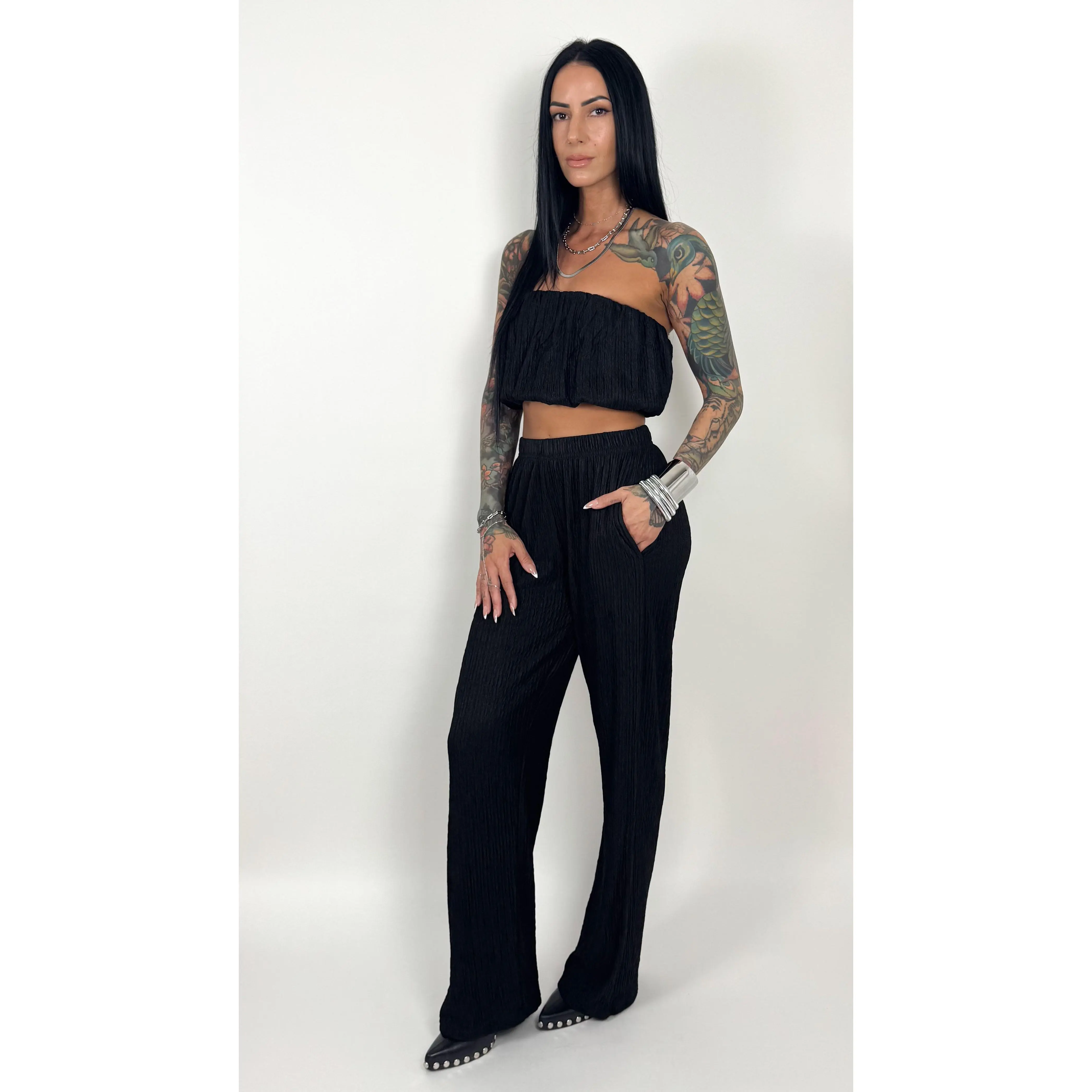 ESCAPE CRINKLE WIDE LEG PANTS ESCAPE CRINKLE WIDE LEG PANTS
