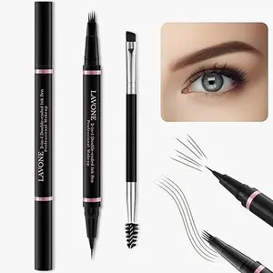Eyebrow Pencil,2-in-1 Waterproof Eyebrow Pen with 4 Tip Brow Pen and Ultra-Precise Brow Pencil,with Dual-ended Eyebrow Brush,Eyebrow Makeup for Natural Looking Eyebrows-Dark Brown