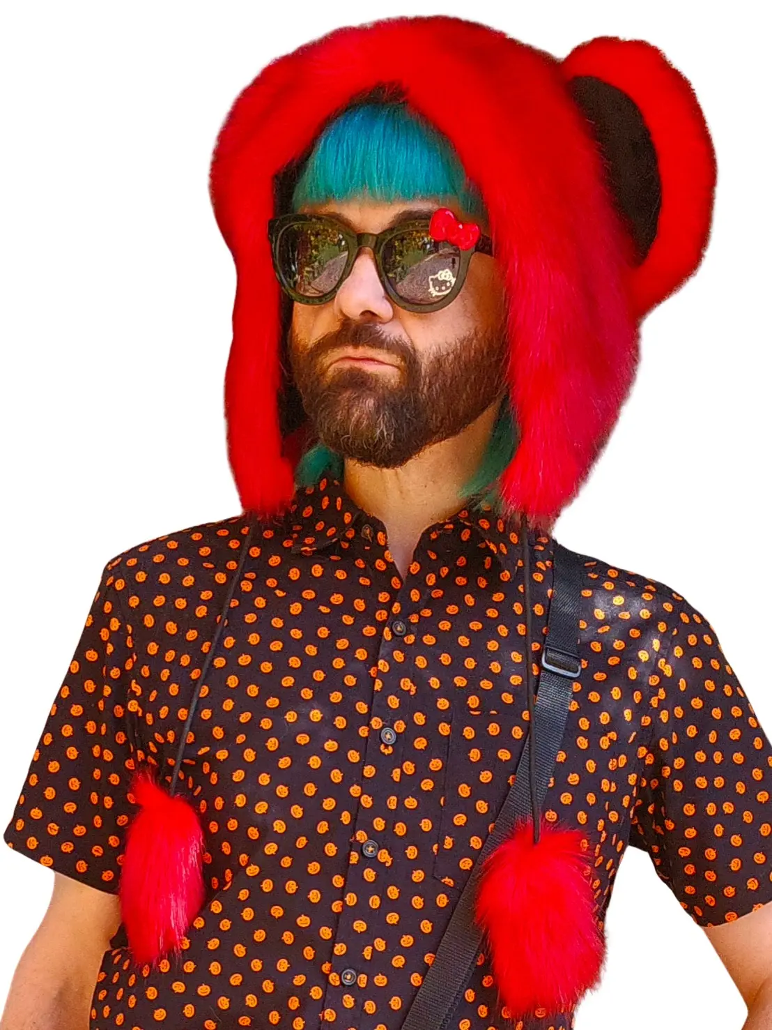 Atomic Laundry Apparel Red and Black Faux Fur Bear Mouse Hat with Large Adorable Ears and Fluffy Pom Poms One Size Fits All Teen Adult