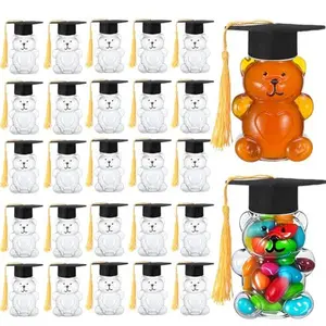 50 Pcs Graduation Cap Bear Candy Jar with Tassel, DIY Plastic Candy Container for Students Teacher, Grad Mason Jars for Class of 2026 Graduation Party Gift Favors, School Classroom Grad Table Party Decorations