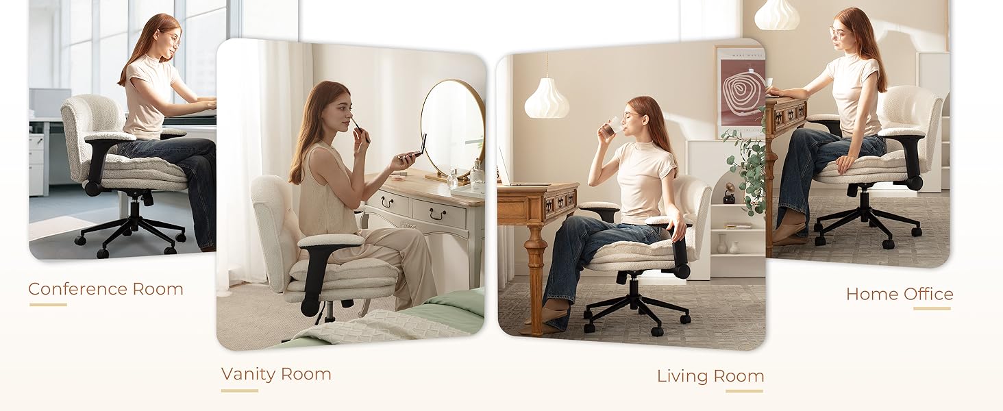 [Spring Glow Up] Extra Large Criss Cross Chair,  Oversized Chair with Adjustable Flip-up Arms and Wheels, Comfort Ergonomic Office Desk Armchair with 3 Layer Cushions, Wide Seat Vanity Chair for Home Office, Living Room, Bedroom