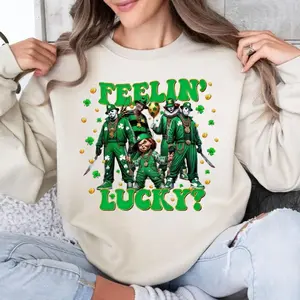 [Sale Up To 50%] Horror Movie St Patricks Day Shirt, St. Patrick Day Horror Crew Sweatshirt, Feelin Lucky Horror Hoodie, Unisex Sweater Pullover Tee