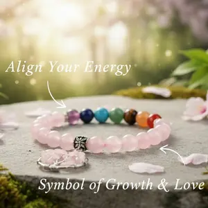 Open Your Heart: Rose Quartz 7 Chakra Bracelet for Self-Love & Harmony | Symbol of Growth | Align Your Energy |  | Perfect gift idea for girlfriend, her, Christmas, Valentine