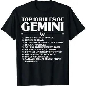 Horoscope Symbols Astrology Sign Top 10 Rules Of Gemini T-Shirt