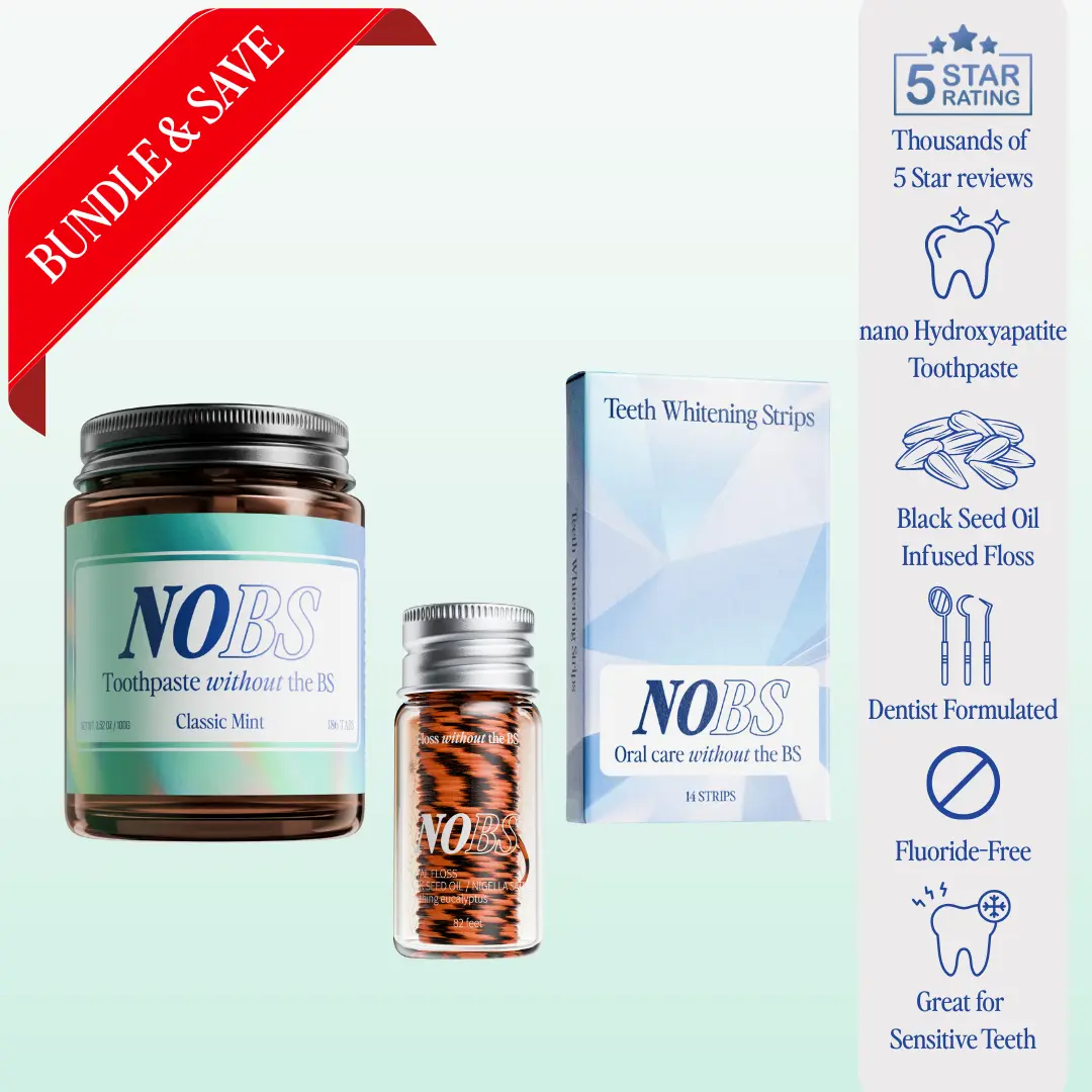 NOBS Toothpaste Tablets, Whitening Strips, and Expanding Floss Bundle