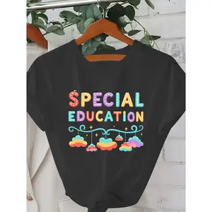 Ladies' Hot Stamping Casual Fashion Sports Special Education Print Short-Sleeved Round Neck Autumn And Summer T-Shirt