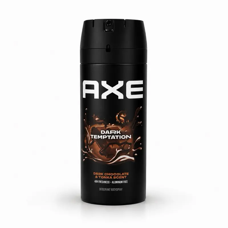 AXE Dark Temptation Body Spray Deodorant, Dark Chocolate & Tonka Scent, 48H Freshness, Aluminum Free, 150 ml