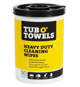 Tub O Towels TW90 Heavy-Duty 10" x 12" Size Multi-Surface Cleaning Wipes, 90 Count Per Canister Pack