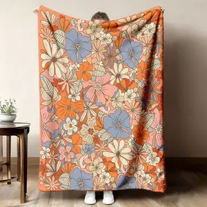 2026 New Arrivals 1pc Bohemian Floral Flannel Blanket Soft Warm AllSeason Throw with Vibrant Multicolor Flower Pattern, Contemporary Style for Sofa Bed Office, Cozy Nap & Gift for Friends & Family, Throw Blanket