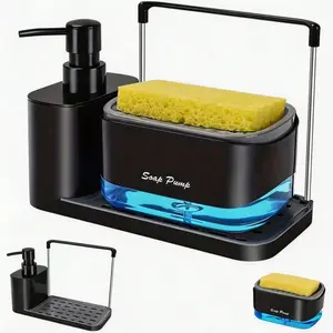 Kitchen Tool & Dish Soap Dispenser Set, Pump Style Sink Top Soap Dispenser, Dual Dispenser Sponge Holder, Countertop Organizer Rack