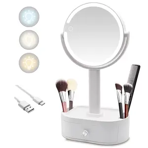 Makeup Mirror with Lights, 10X Magnifying Mirror with Light - 80 LED Vanity Mirror, 3 Color Modes & Stepless Dimming, Lighted Makeup Mirror with Magnification, Shatterproof & Stable Base