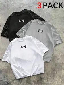 Aesthetic 3-Pack Men's Oversized Tees | Breathable Minimalist Gym Print Muscle Shirts | Versatile Streetwear Workout Tops for Daily Training