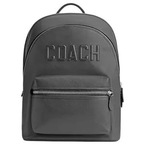 COACH Charter 30 Leather Backpack for Men – Zip Closure, Logo Detail, Charcoal