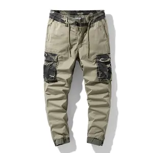 Men's tactical camouflage patchwork workwear ankle pants, elastic waist, multiple pockets, anti fouling and wear-resistant jogging pants, fashionable and versatile