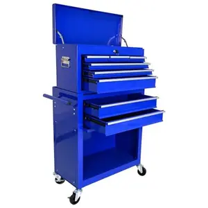 8-Drawer Blue Rolling Tool Chest, High Capacity Tool Storage Cabinet with Wheels, Detachable Top, Drawers & Drawer Liners, Tool Organizer Box with Lock for Workshop Garage
