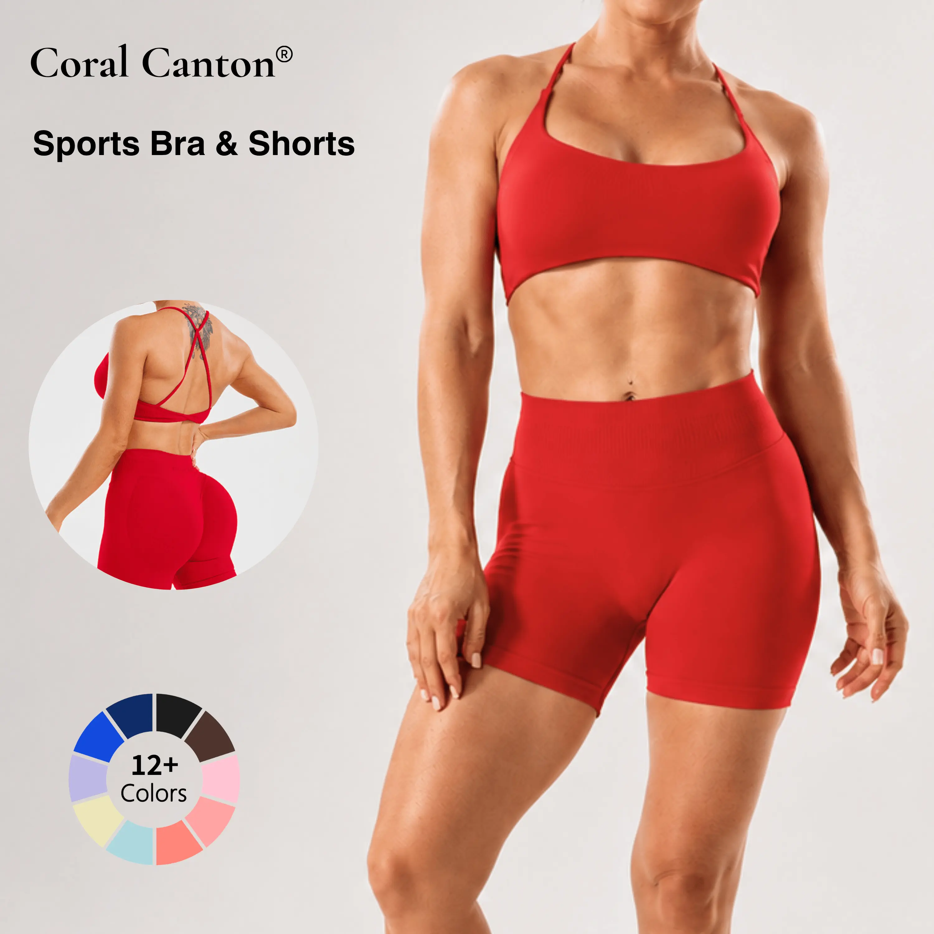 Coral Canton Sports Bra & Shorts Set Coral Canton Sports Bra & Shorts Set