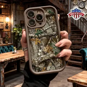 Cool Woodland Camouflage Pattern Aesthetic Case for iPhone 17 16 15 14 Pro Max 13 12 11 XR XS Plus Air Slim Shockproof Anti Drop Protective Durable TPU Cover