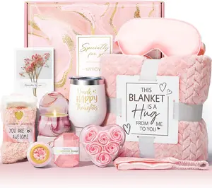 Mothers Day Birthday Gifts for Women Self Care Get Well Soon Gifts, Rose Relaxing Spa Gift Basket Thinking of You Care Package with Flannel Blanket, Unique Gift for Her Mom Wife Grandma Friend Sister