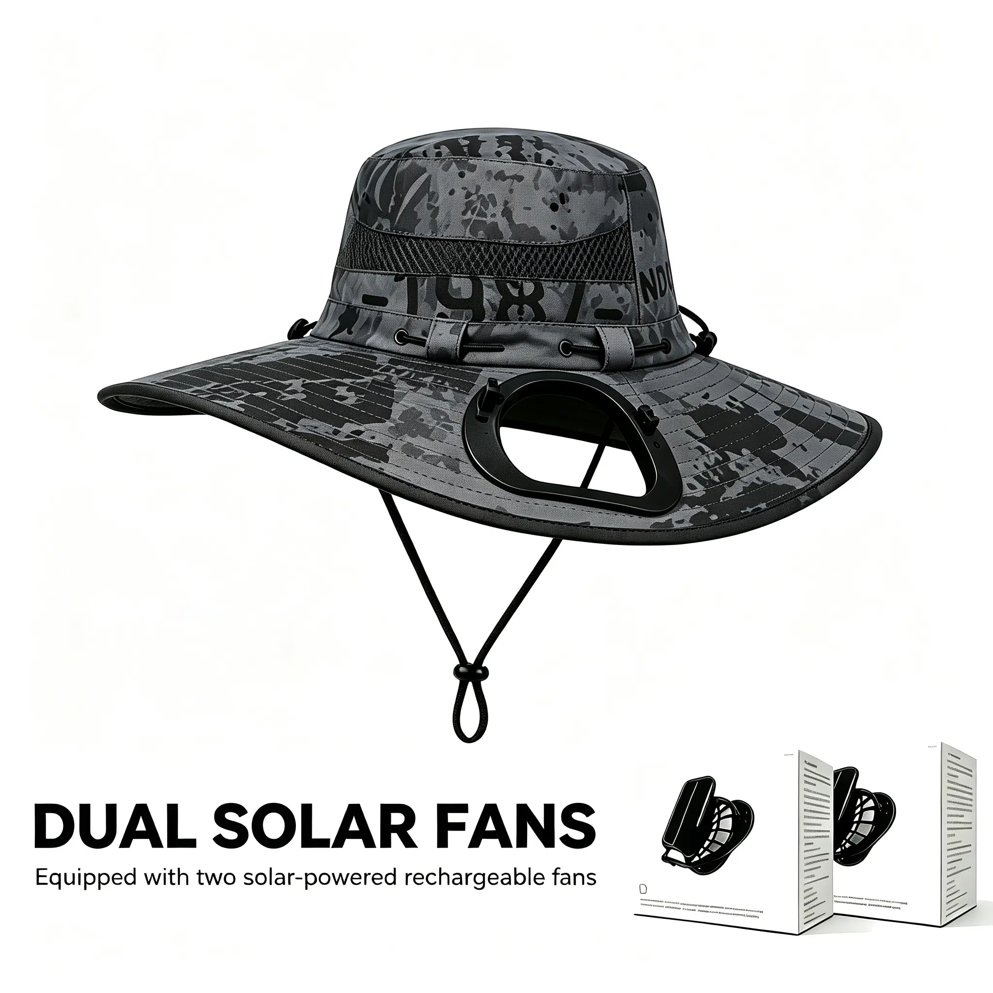 2026 Dual Fan Cooling Hat with UPF 50+ UV Protection, Water-Resistant Wide Brim Sun Hat, USB Rechargeable Dual Fans, Breathable Outdoor Work Hat for Construction, Landscaping, Lawn Mowing, Fishing, Hiking, Golf, Camping & Gardening