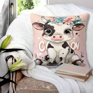 Cute Floral Cow Print Throw Pillow, Cartoon Farm Animal Cushion, Adorable Accent Pillow, Includes Pillow Core, Soft Plush Pillow for Girls Bedroom, Dorm, Living Room & Sofa Decor, Perfect Gift for Cow Lovers