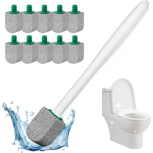 Pumice Stone Toilet Bowl Cleaner,Bathroom Cleaner Brush Toilet Wand Refills with 30CM Long Handle for Remove Hard Water Stains with 1 Wand+ Pumice Stones (10 Pack Stone)