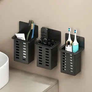 Wall Mounted Toothbrush Holder with Toothpaste Storage, No Drill Bathroom Organizer, Space Saving Toothbrush & Oral Care Rack, Waterproof Adhesive Bathroom Accessories for Apartment, Dorm, RV and Home