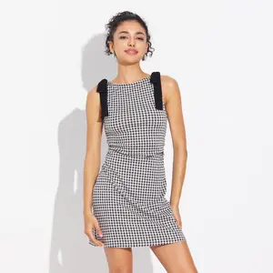 Women's Bow-Tie Shoulder Mini Dress - Wild Fable Black Gingham Check M
