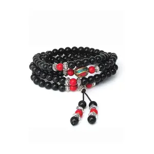 Red Cinnabar & Obsidian Mala Bracelet/Necklace, Stretch Bracelet, Gemstone Bracelet, Gemstone Stretch Bracelet, Stretch Necklace