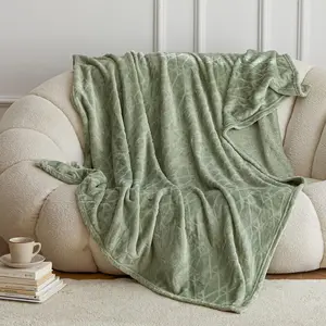 Sage Green Throw for Couch-Super Fluffy Blankets for Women 50x70 Inches Lightweight Flannel for(Six-Leaf Flower