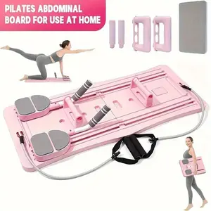 Multi-functional folding Pilates board with resistance bands - made of PP material, featuring a non-slip mat and adjustable leg straps for core, arm, back, leg, and waist training - a home gym piece suitable for small spaces, saving space for fitness.