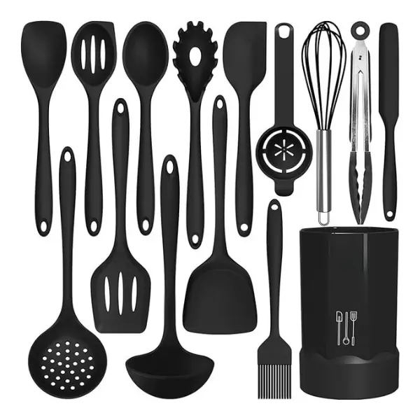 Silicone Cooking Utensils Set, Heat Resistant Kitchen Utensil Set with Spatula, Tongs, Spoon, Whisk & Brush, Nonstick Cookware Safe, Dishwasher Safe